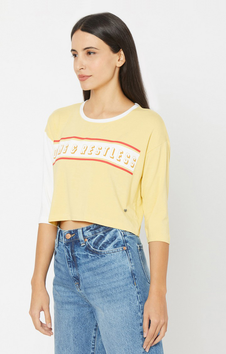 Spykar Yellow Cotton T-Shirts (Crop)