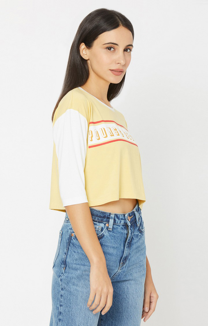 Spykar Yellow Cotton T-Shirts (Crop)