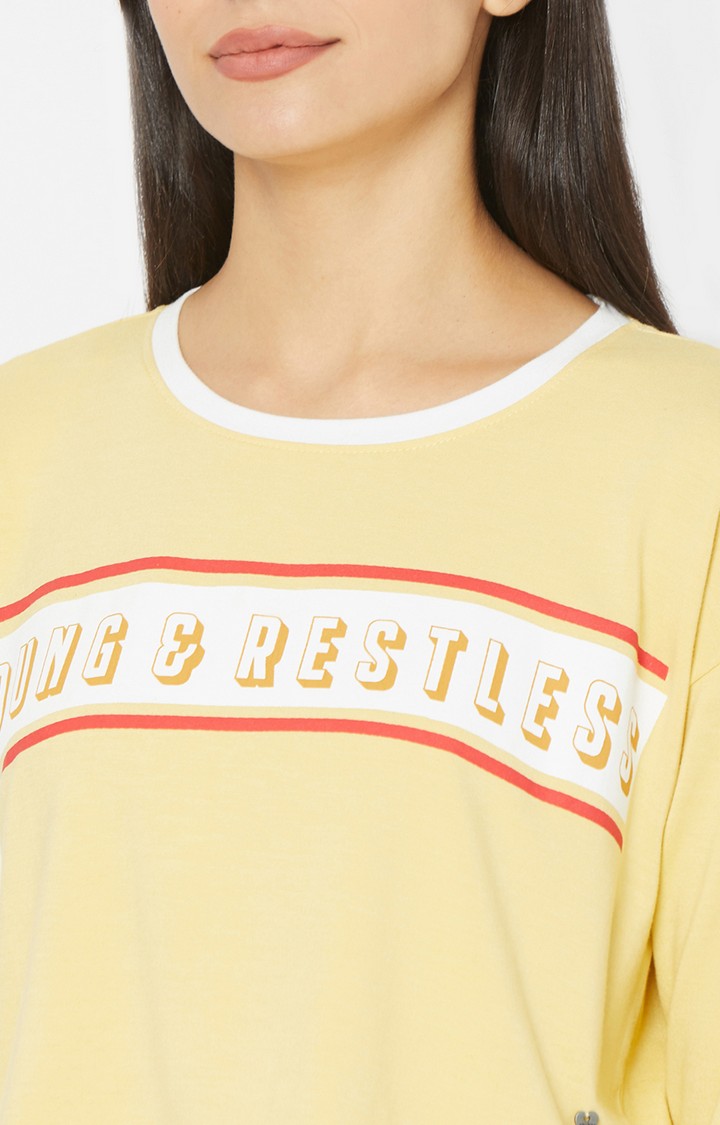 Spykar Yellow Cotton T-Shirts (Crop)