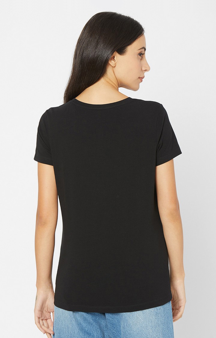 spykar | Spykar Black Cotton Regular Fit T-Shirt For Women 4