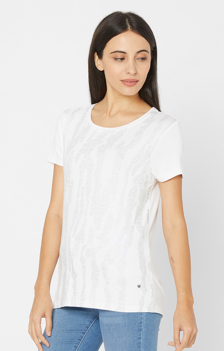 spykar | Spykar White Cotton T-Shirts (Regular ) 2
