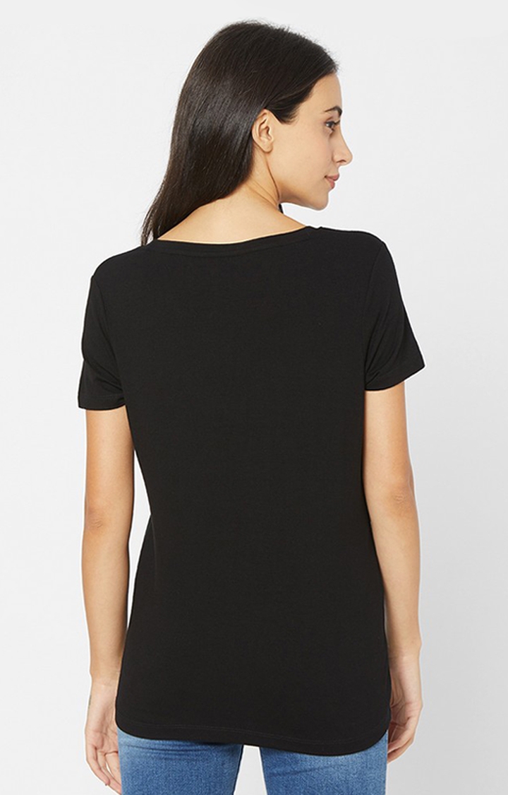 spykar | Spykar Black Cotton Regular Fit T-Shirt For Women 4