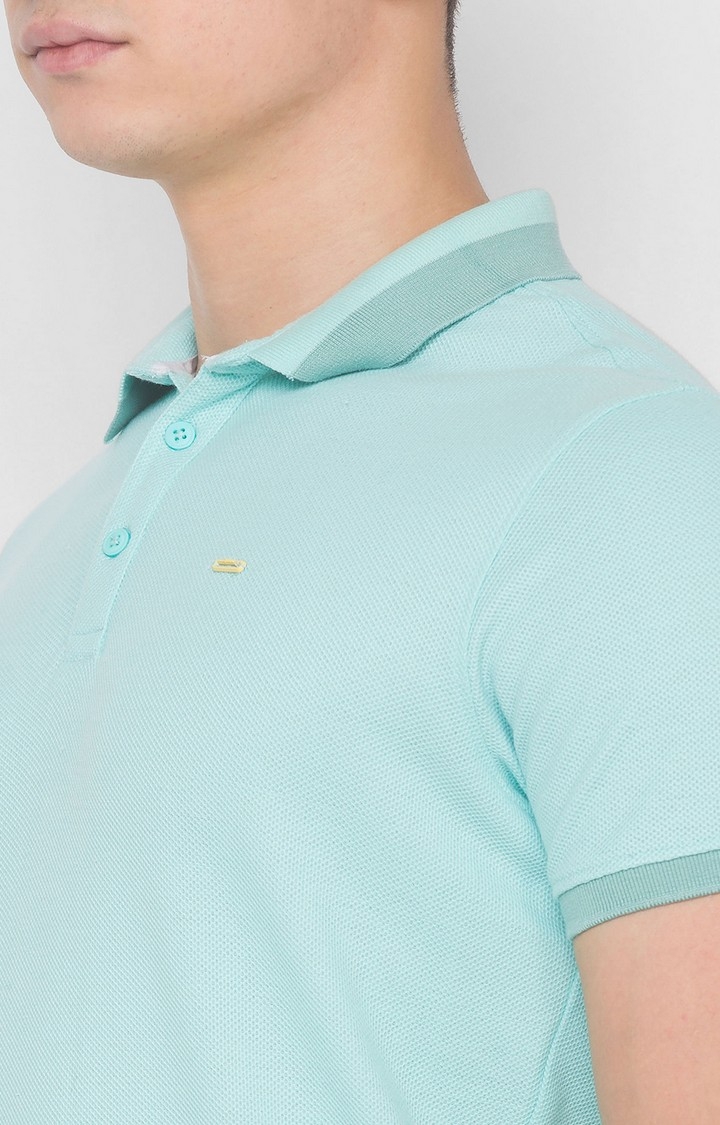spykar | Spykar Bleached Aqua Blended Polo T-Shirts (Slim) 4
