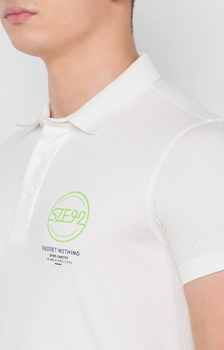 spykar | Spykar Off White Blended Polo T-Shirts 4