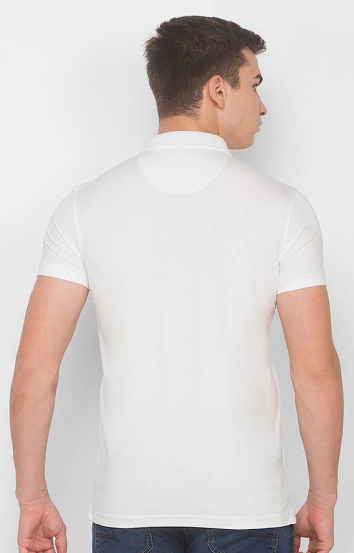 spykar | Spykar Off White Blended Polo T-Shirts 3