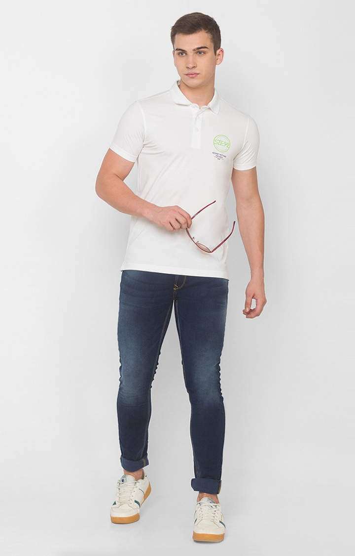 spykar | Spykar Off White Blended Polo T-Shirts 1