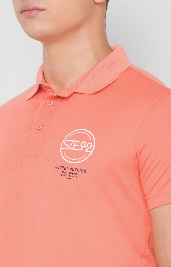Spykar | Spykar Pink Blended Polo T-Shirts 4