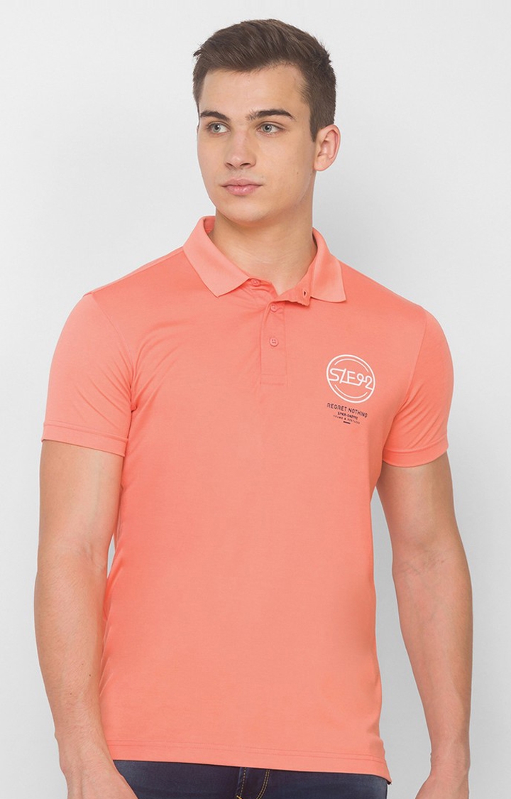 Spykar | Spykar Pink Blended Polo T-Shirts 0