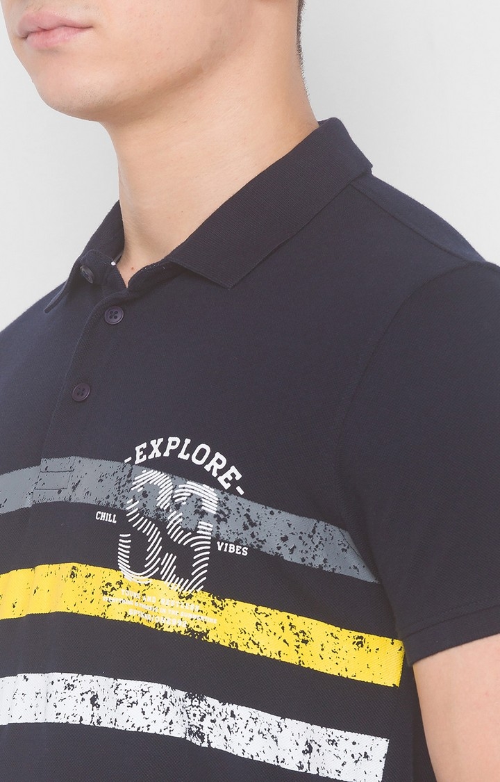 spykar | Spykar Blue Cotton Slim Fit Polo T-Shirt For Men 4