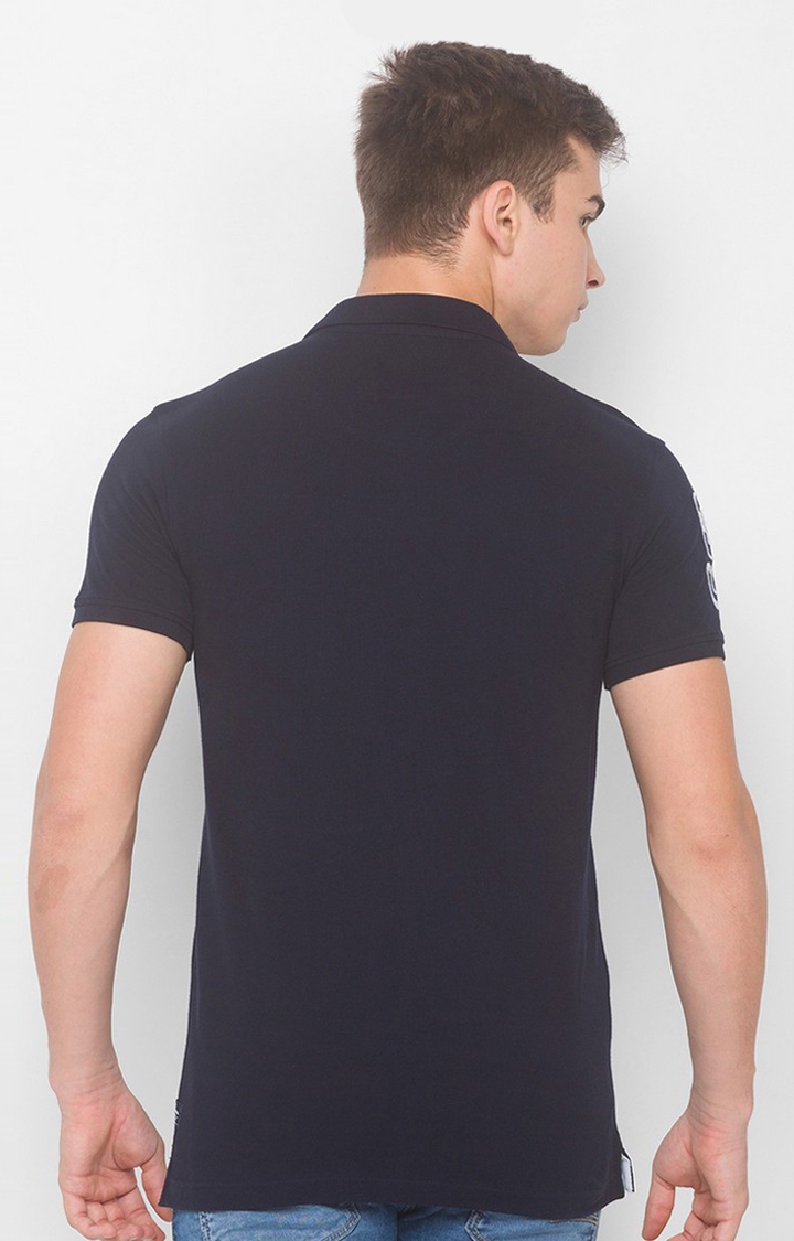 spykar | Spykar Blue Cotton Slim Fit Polo T-Shirt For Men 3