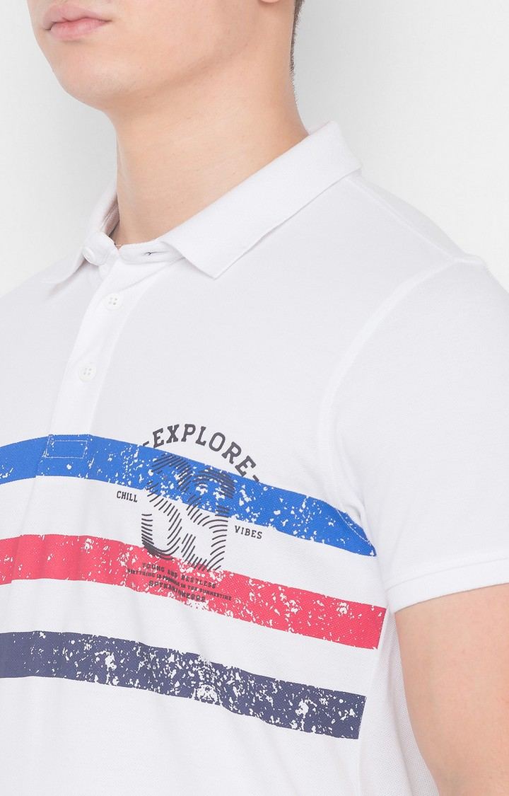 Spykar White Cotton Slim Fit Polo T-Shirt For Men
