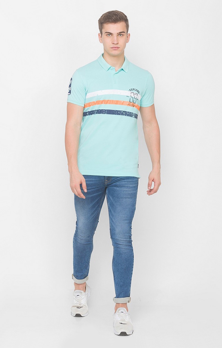 spykar | Spykar Blue Cotton Slim Fit Polo T-Shirt For Men 1
