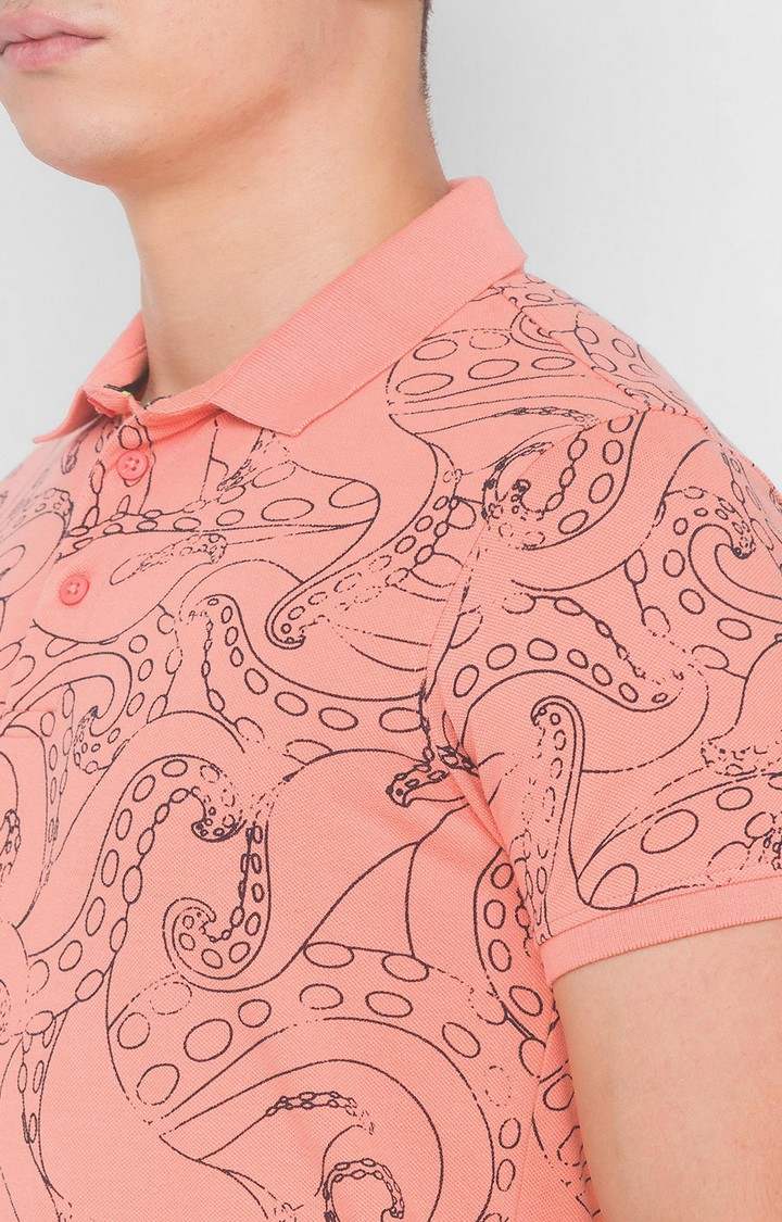 Spykar Peach Cotton Polo T-Shirts