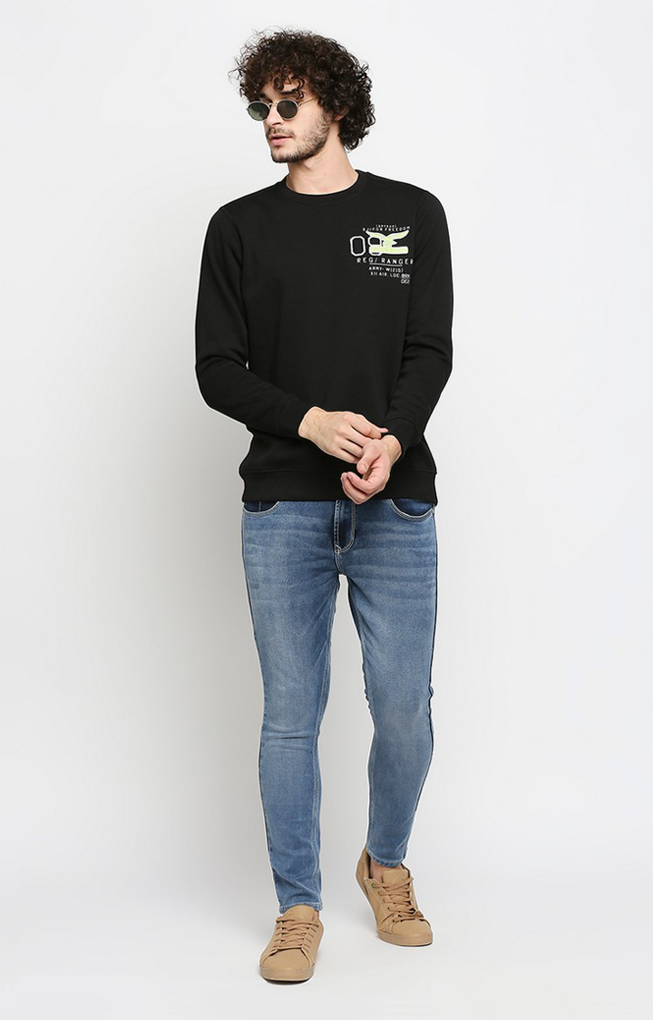 Spykar Black Cotton Regular Fit Sweatshirt For Men