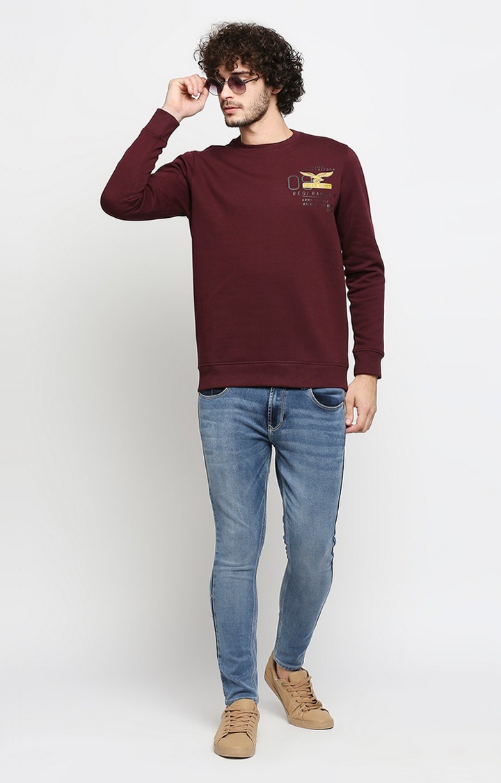 spykar | Spykar Maroon Cotton Regular Fit Sweatshirt For Men 1