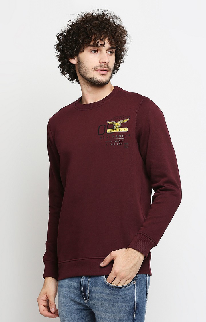 spykar | Spykar Maroon Cotton Regular Fit Sweatshirt For Men 2