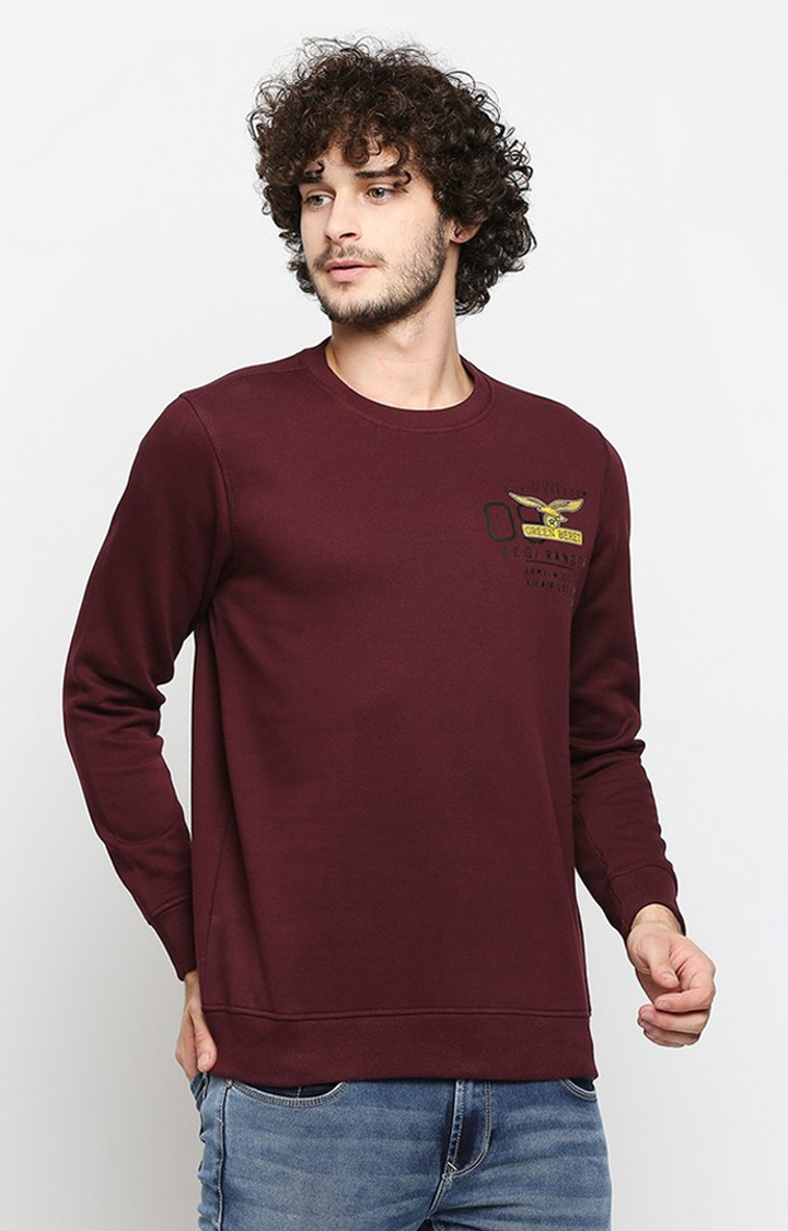 spykar | Spykar Maroon Cotton Regular Fit Sweatshirt For Men 3