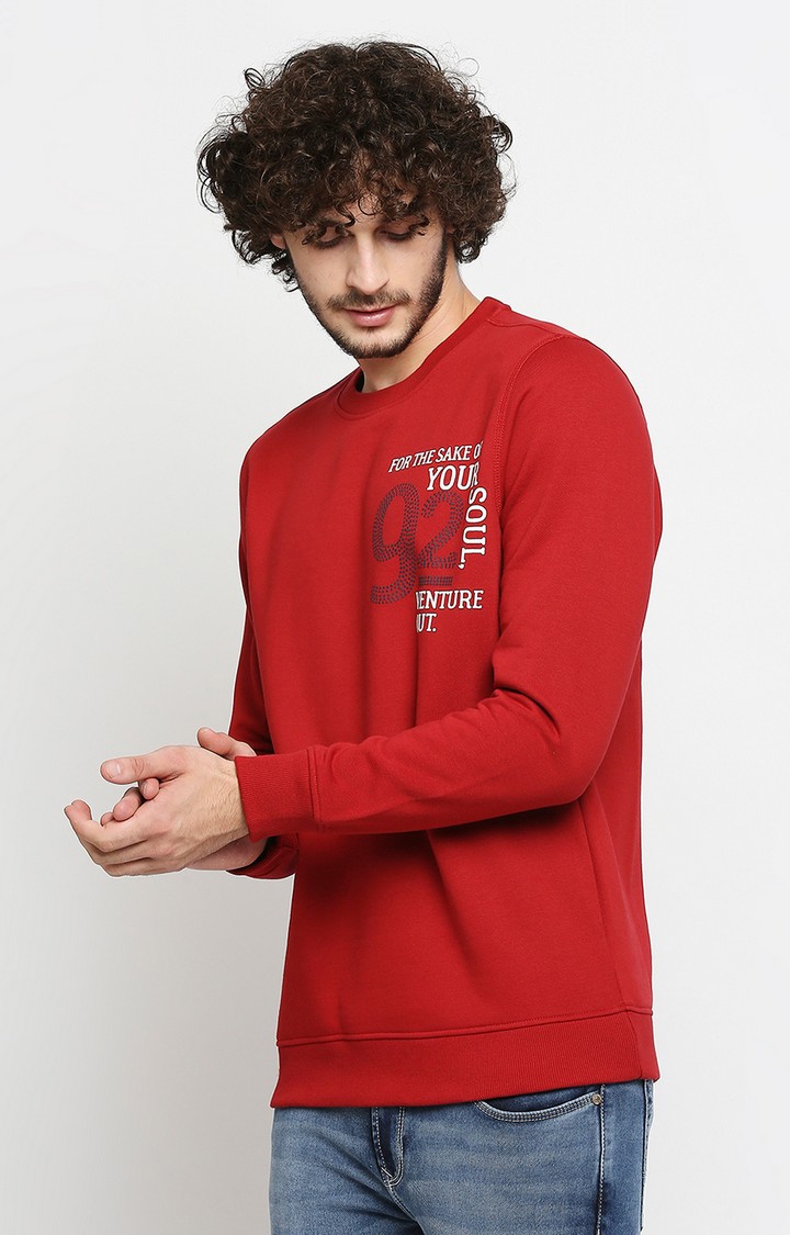 spykar | Spykar Red Cotton Regular Fit Sweatshirt For Men 2