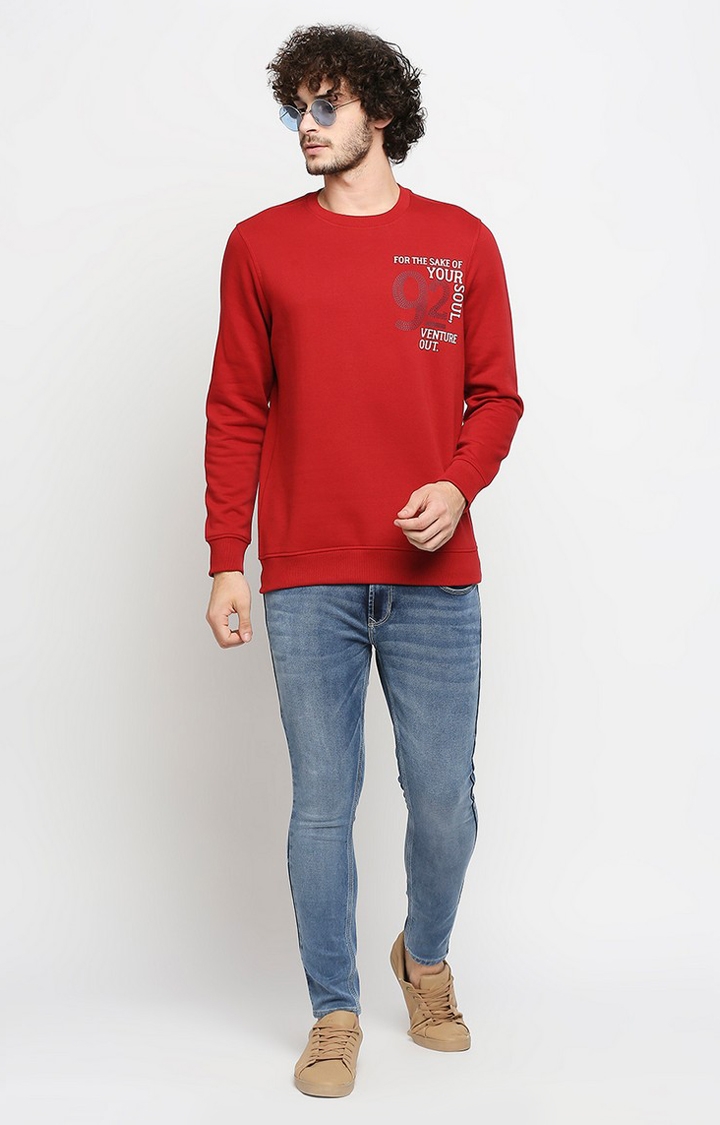 spykar | Spykar Red Cotton Regular Fit Sweatshirt For Men 1