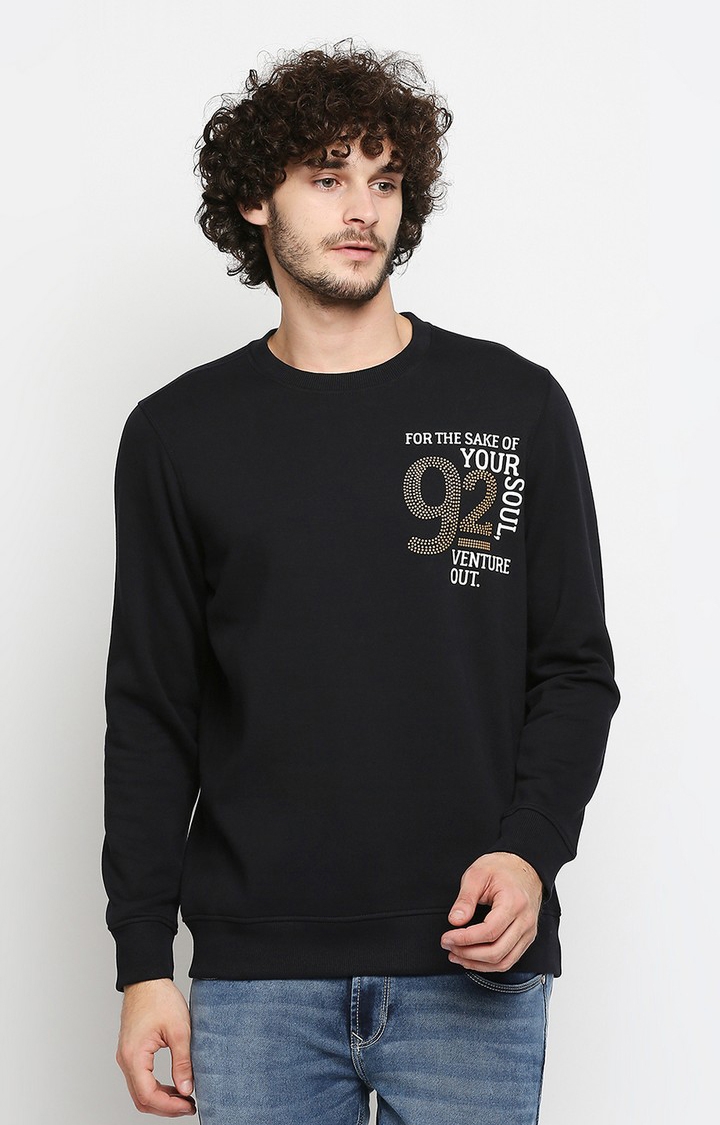 spykar | Spykar Black Cotton Regular Fit Sweatshirt For Men 0