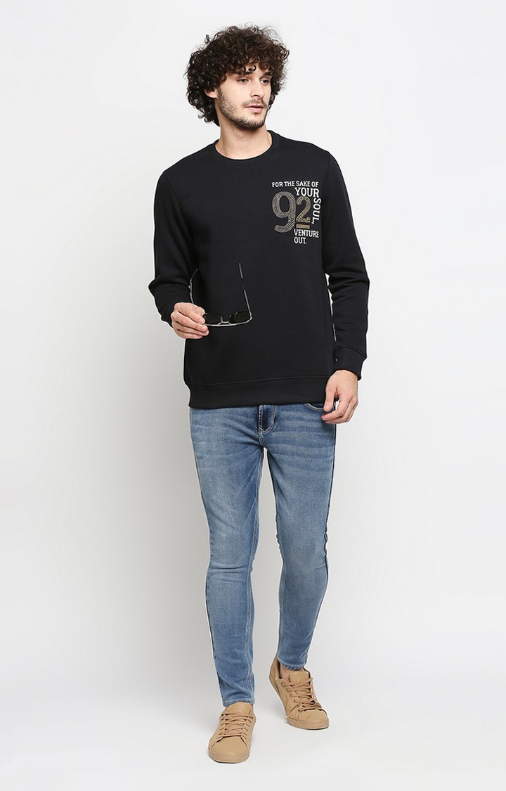 spykar | Spykar Black Cotton Regular Fit Sweatshirt For Men 1