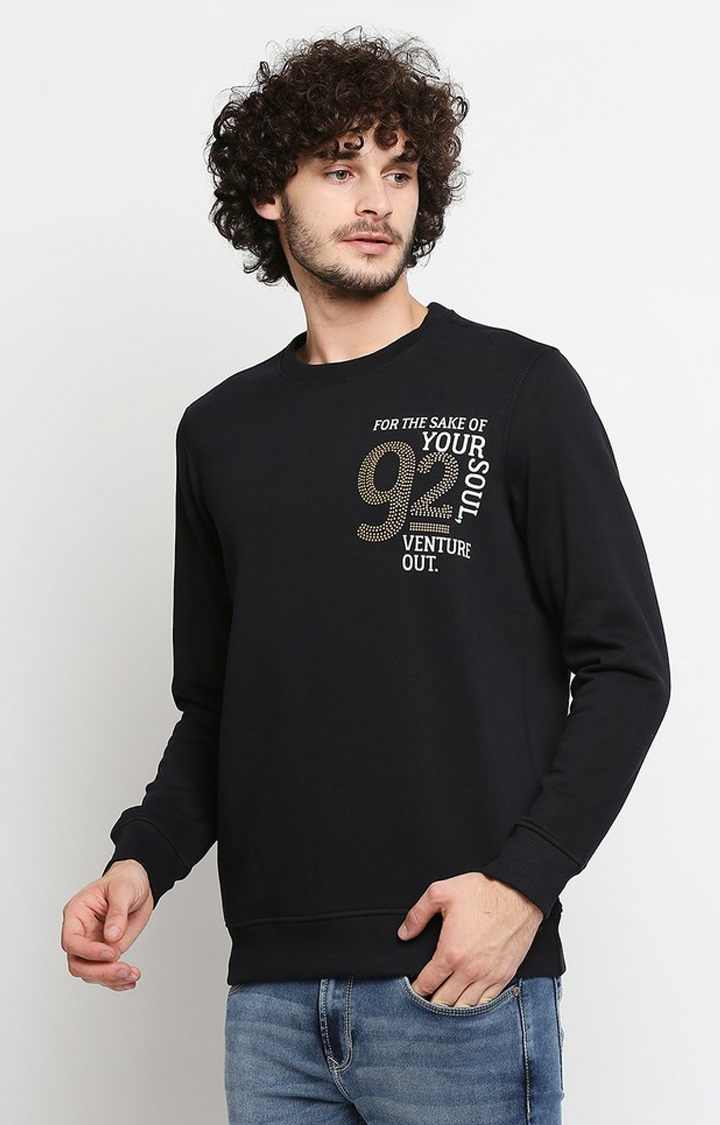 spykar | Spykar Black Cotton Regular Fit Sweatshirt For Men 2