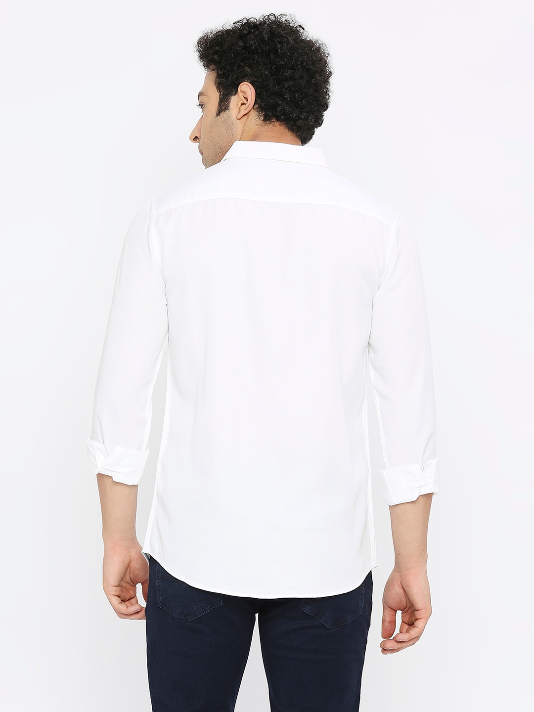 spykar | Spykar Men White Cotton Slim Fit Full Sleeve Plain Shirt 3