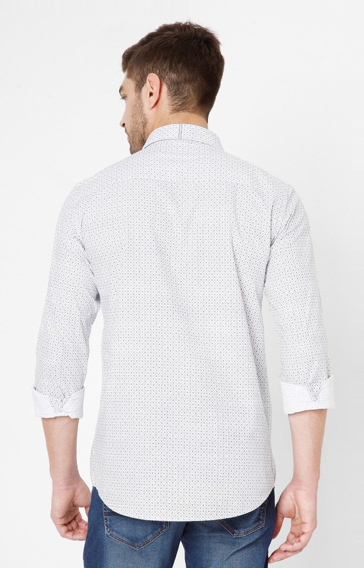 Men's White Cotton Printed Casual Shirts
