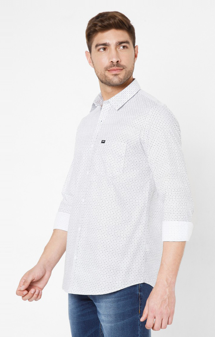 Men's White Cotton Printed Casual Shirts