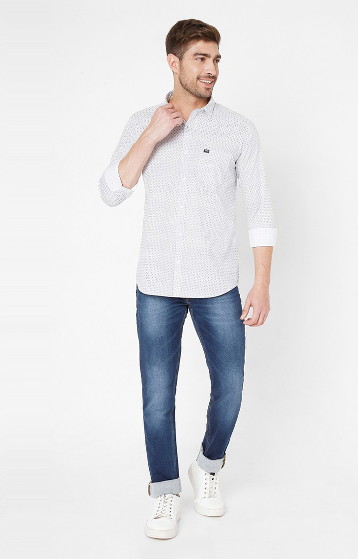Men's White Cotton Printed Casual Shirts