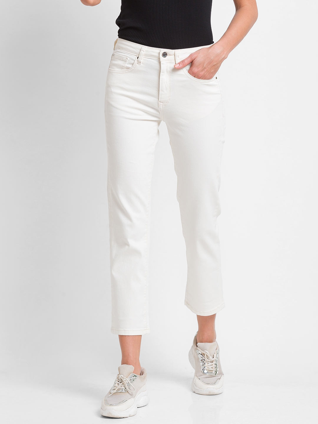 spykar | Women's White Lycra Solid Slim Jeans 0