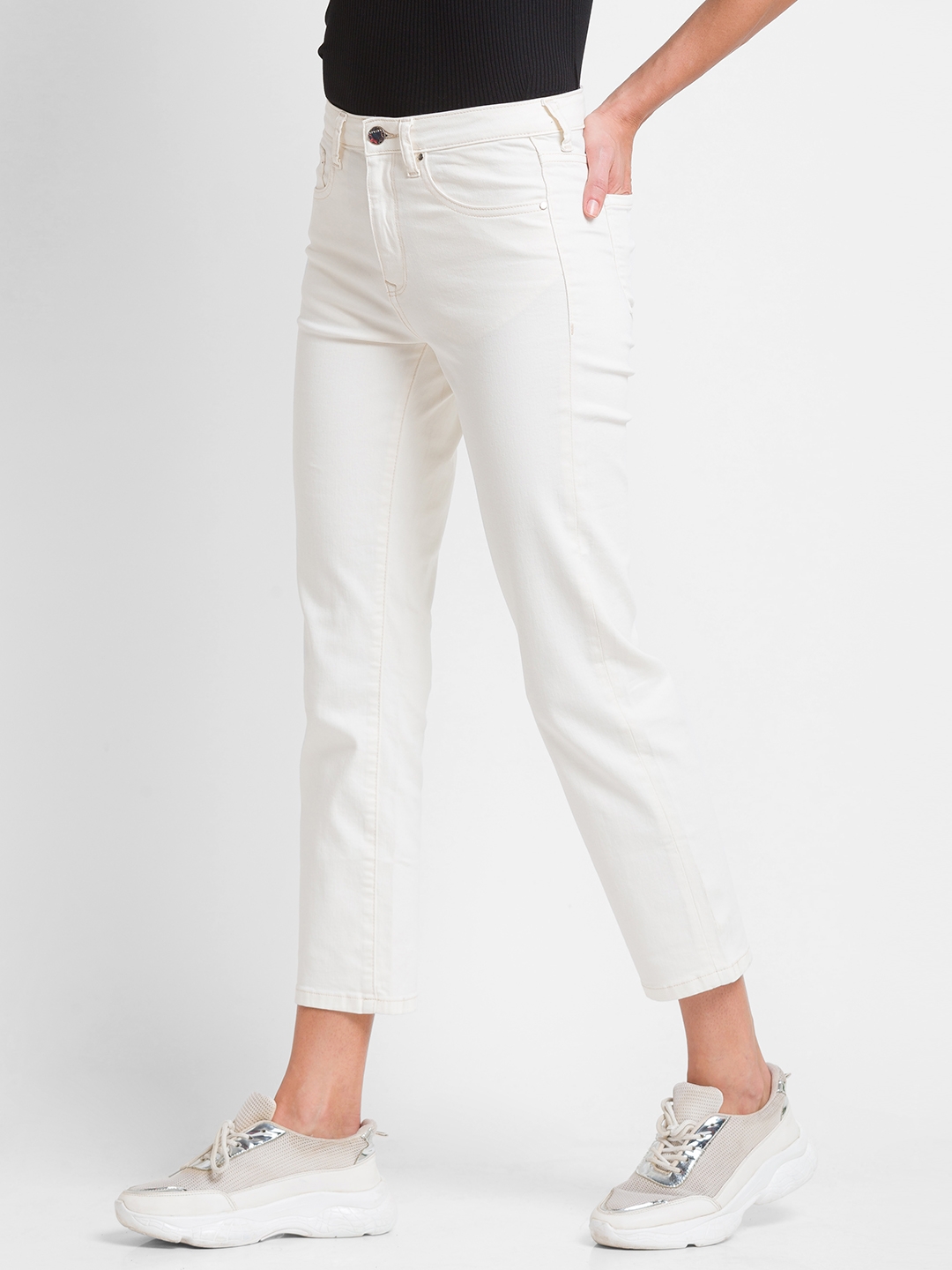spykar | Women's White Lycra Solid Slim Jeans 1