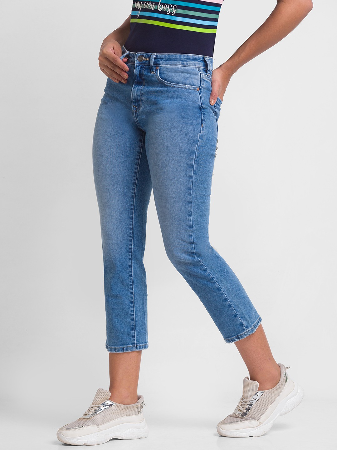 Women's Blue Lycra Solid Slim Jeans