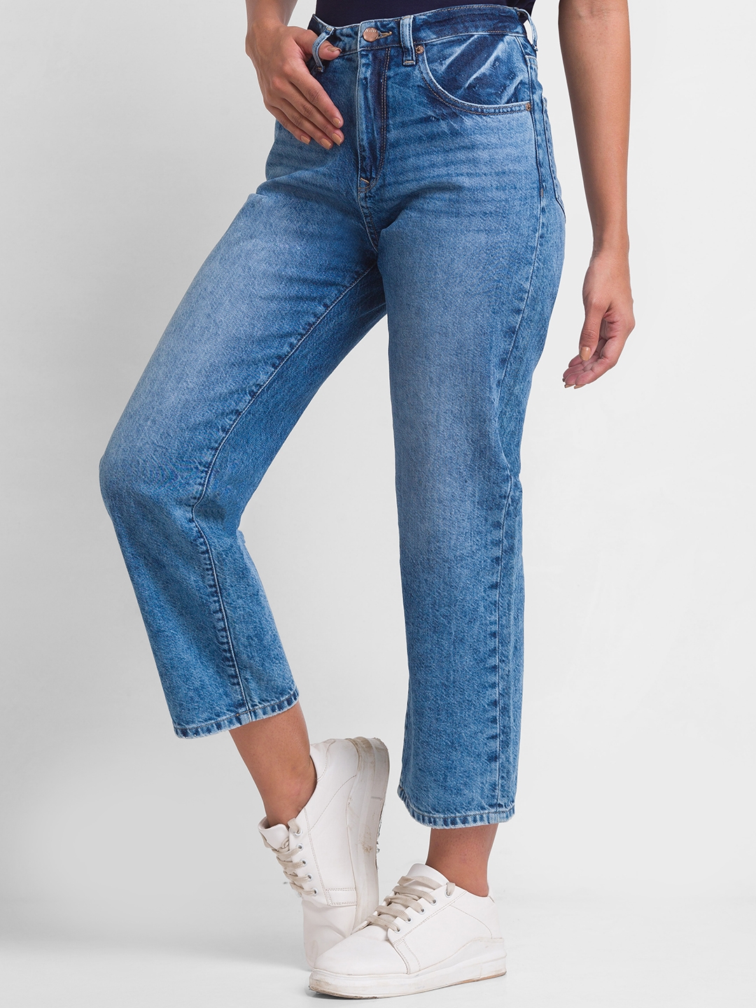 spykar | Women's Blue Cotton Solid Straight Jeans 1