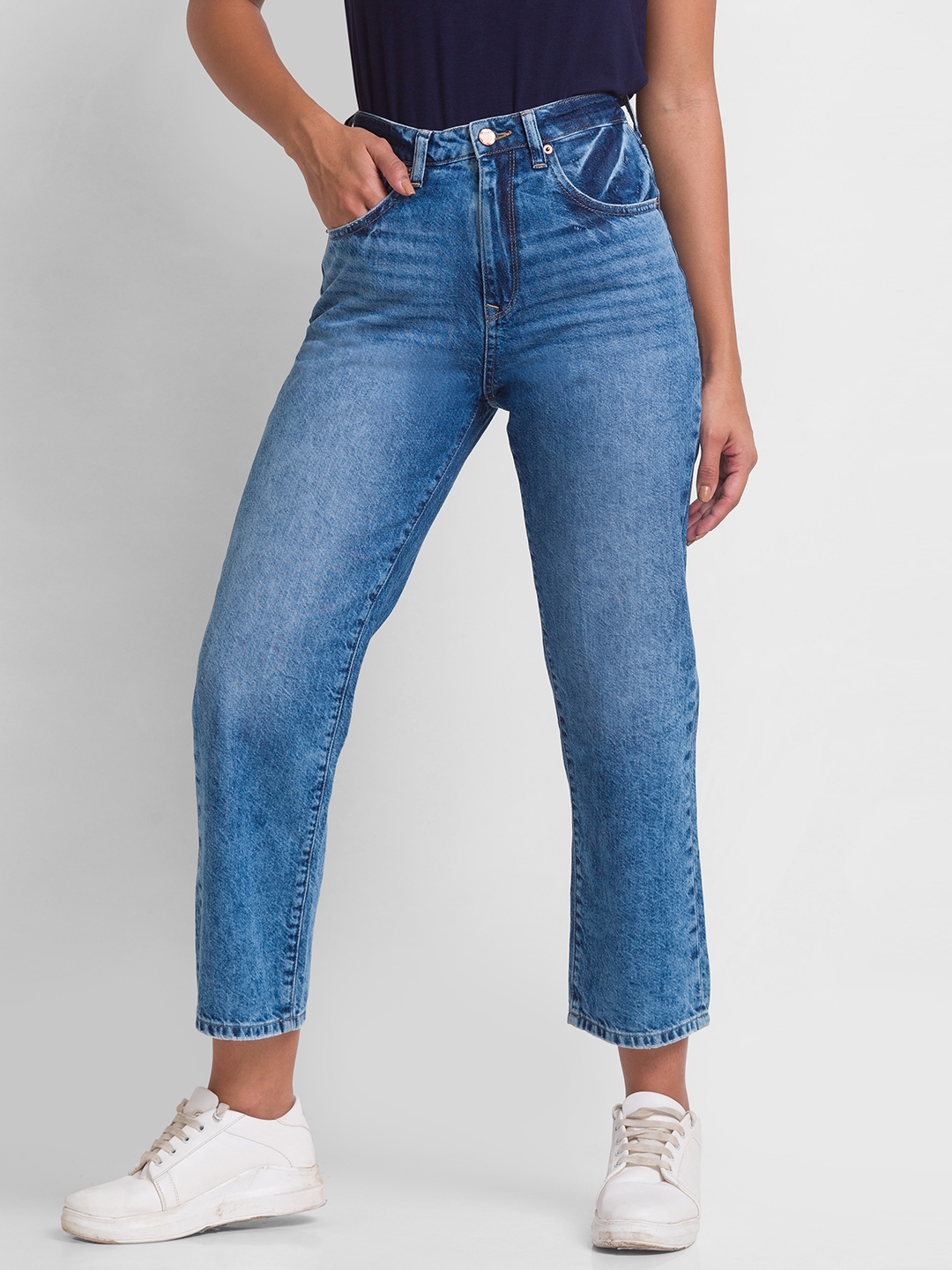 spykar | Women's Blue Cotton Solid Straight Jeans 0
