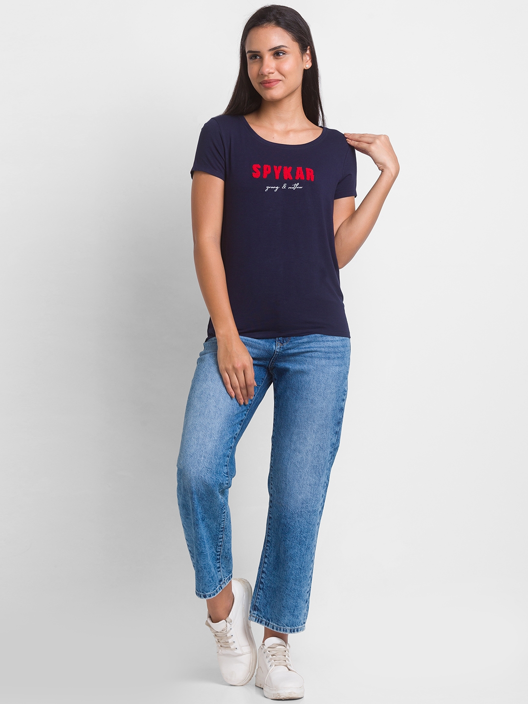 spykar | Women's Blue Cotton Solid Straight Jeans 3