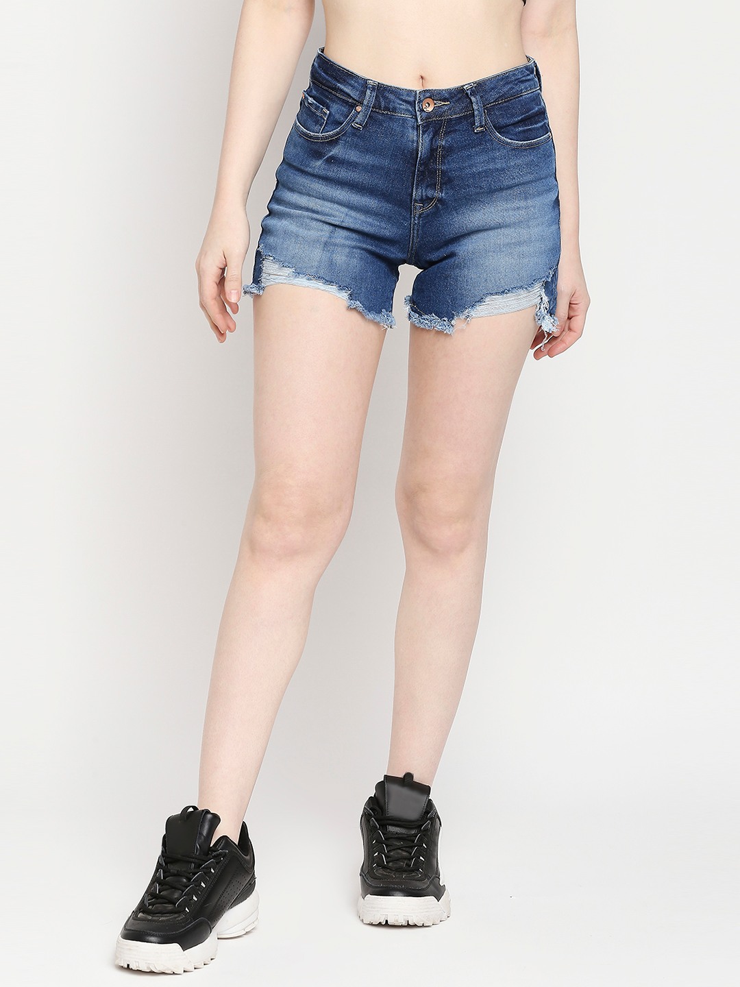 Women's Blue Cotton Solid Shorts