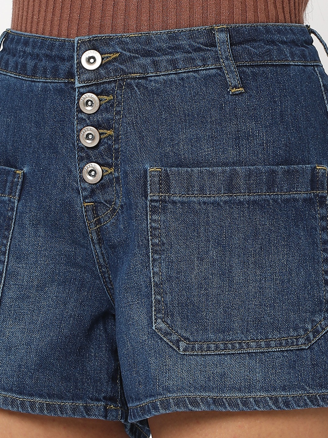 Women's Blue Cotton Solid Shorts