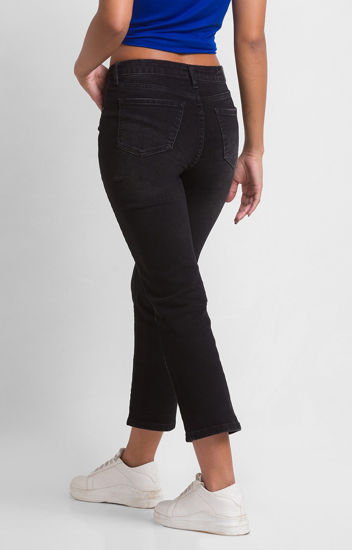 Women's Black Cotton Solid Slim Jeans