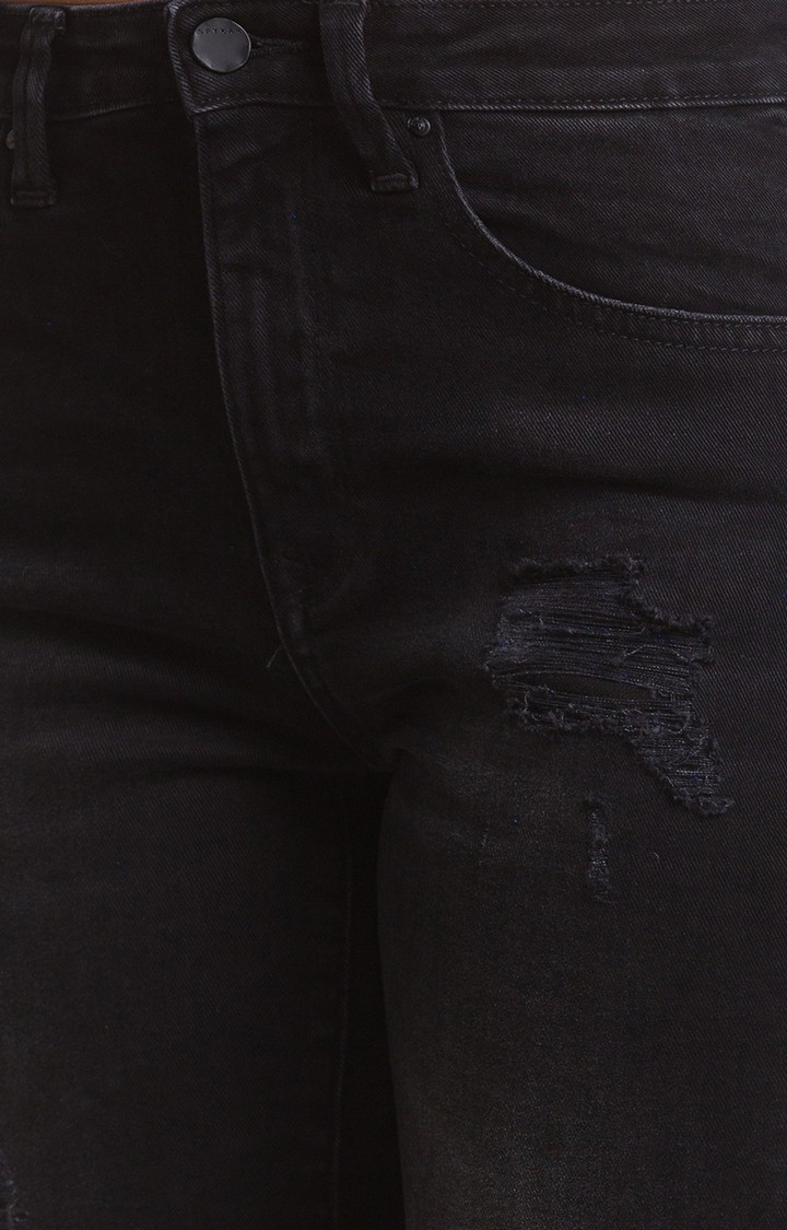 Women's Black Cotton Solid Slim Jeans