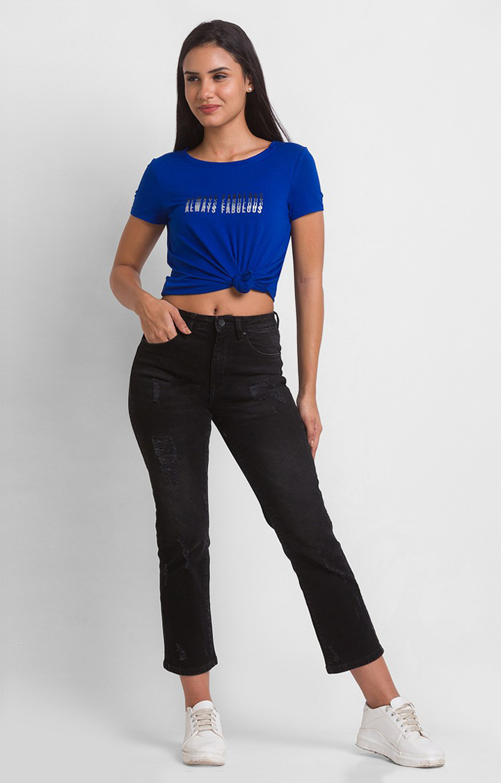 Women's Black Cotton Solid Slim Jeans
