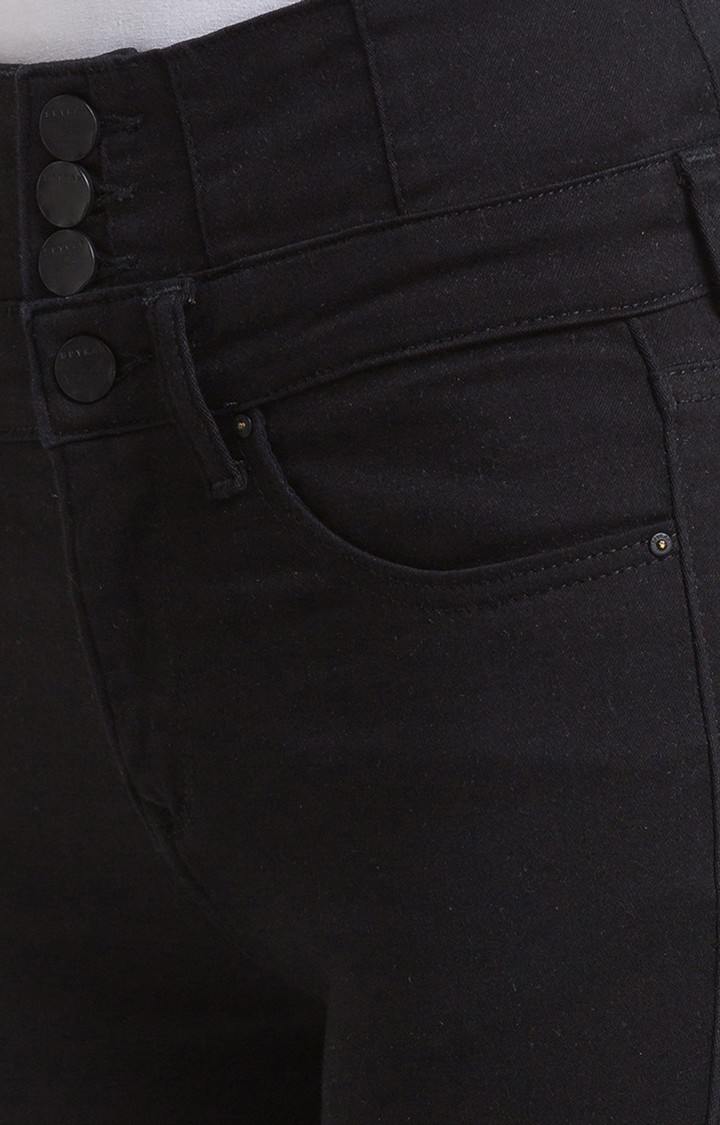 Women's Black Cotton Solid Slim Jeans