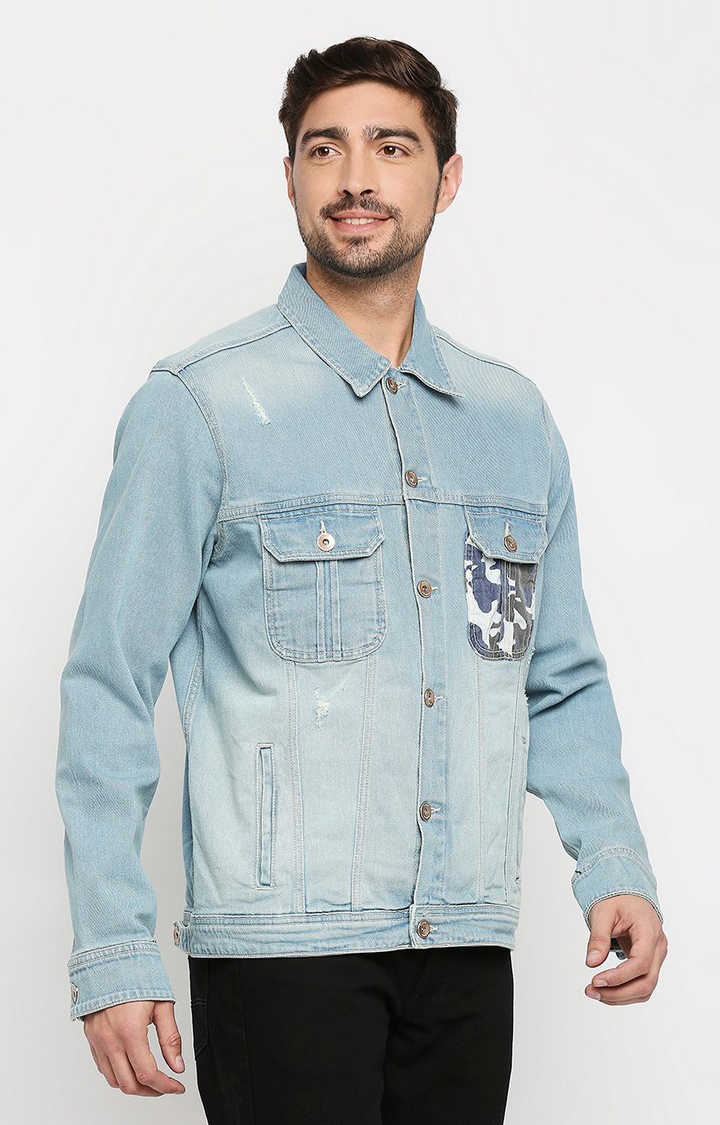 spykar | Spykar Blue Cotton Slim Fit Denim Jacket 4