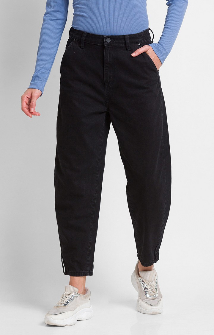 spykar | Women's Black Cotton Solid Slim Jeans 0