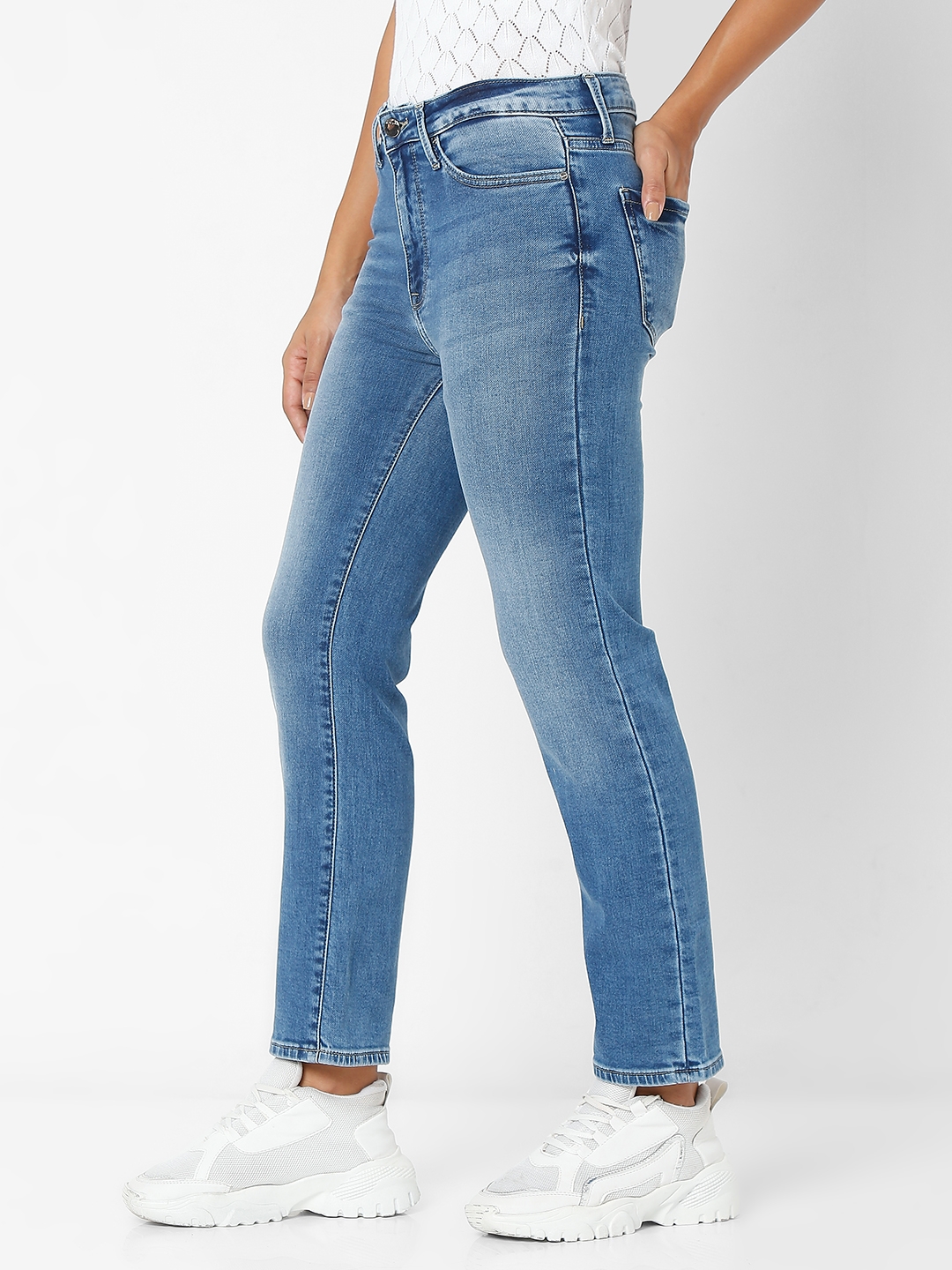 spykar | Women's Blue Cotton Solid Slim Jeans 1