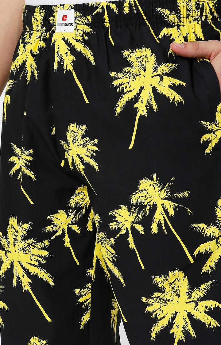 Underjeans By Spykar Men Black & Yellow Cotton Printed Pyjama