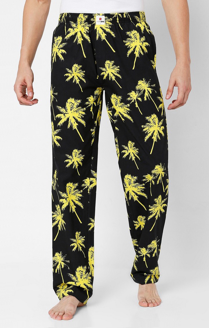 Underjeans By Spykar Men Black & Yellow Cotton Printed Pyjama