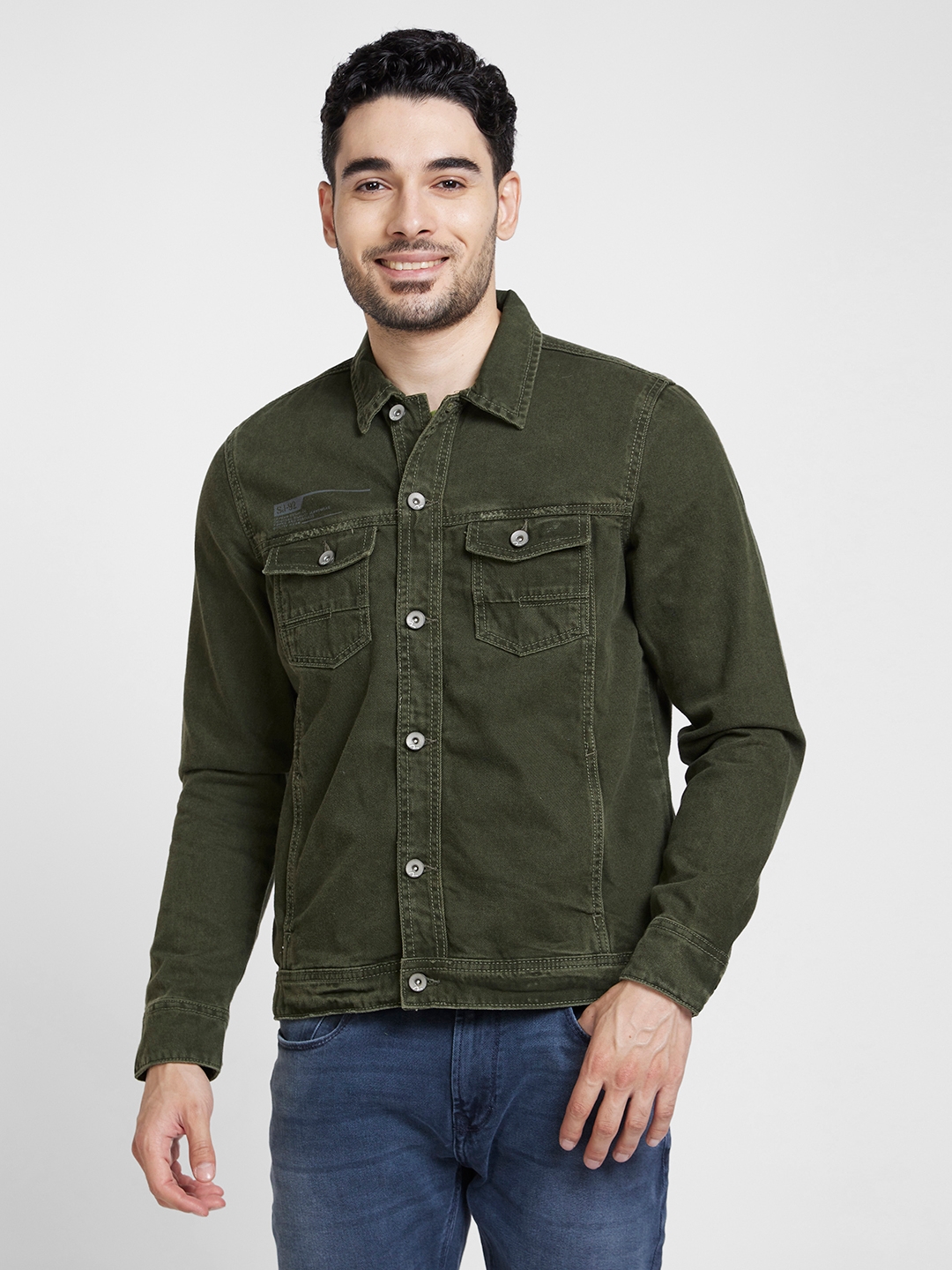 boohoo Khaki 4 Pocket Denim Jacket | Green jacket men, Business casual  attire for men, Denim jacket men outfit