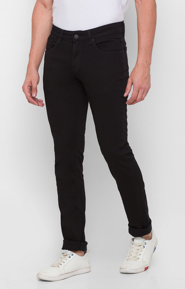 Men's Black Cotton Solid Slim Jeans