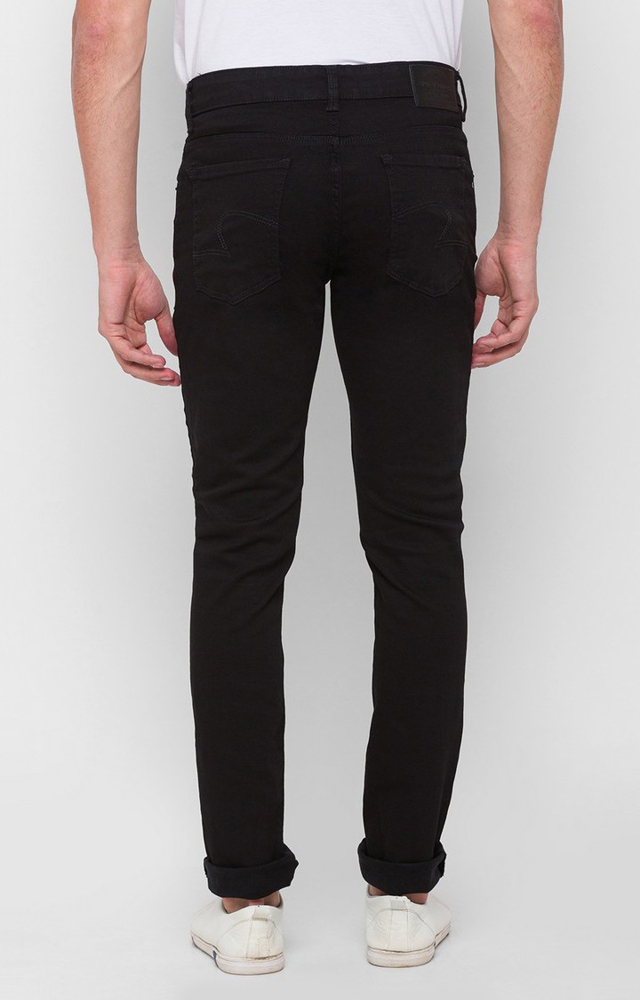 Men's Black Cotton Solid Slim Jeans